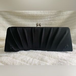 NWOT • Black Fabric Pleated Evening Clutch, Retro-look, Elegant, Silver Hardware
